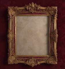 Exquisite gilded frame with swirling patterns against plush burgundy velvet , royal, texture, still life