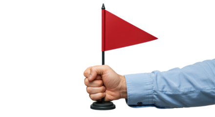 Isolated Hand Holding Red Flag