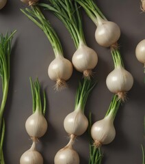 Freshly harvested green onion bulbs, isolated , onion, recipe