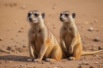 Fototapeta premium A weary meerkat rests in the dusty earth, paws tucked beneath , animal photography, burrow