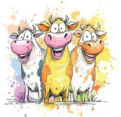 Naklejka premium Watercolor Funny Cows Clipart – Whimsical Farm Animal Illustrations for Sublimation and T-Shirt Design