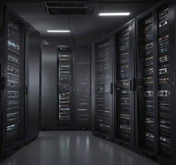 Gleaming servers and network switches fill a secure server room, virtualization, management