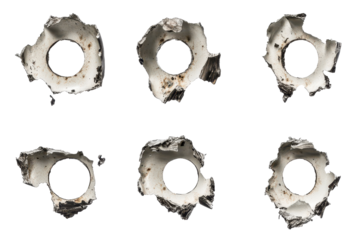 Set of metal bullet holes displayed in transparent PNG image format with clean white background