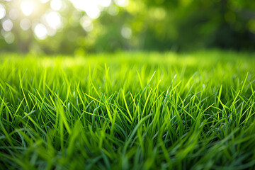 Fototapeta premium lush green grass in close lawn field provides the fresh natural background texture, creating the clean abstract pattern that invites recreation growth, making it perfect space for outdoor activities e