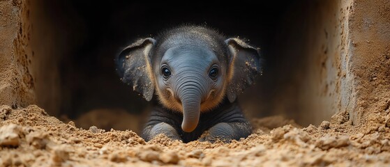 Tiny elephant calf hiding behind mother s legs, adorable scene