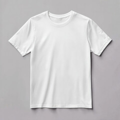 Plain white crew neck short sleeve t-shirt.  A simple, blank, white tee resting on a neutral background