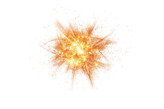 Vibrant colorful fireworks exploding in the night sky displayed in transparent PNG image on white background
