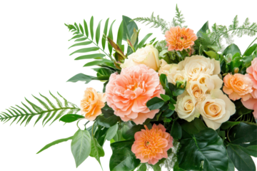 Vibrant floral arrangement with peach blooms on a white background for elegant decoration ideas