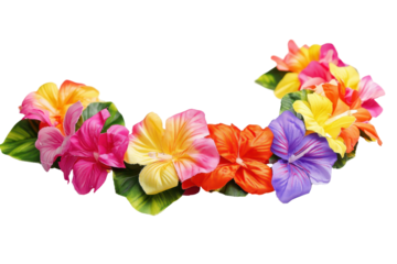 Vibrant flower lei garland isolated on a white background perfect for tropical themed events