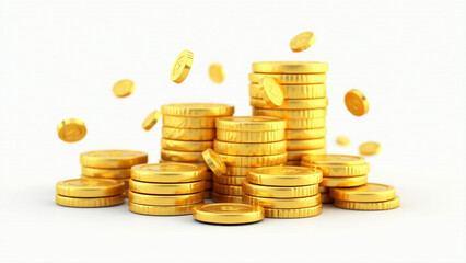 3D Render of Gold Coins and Cash Bundles on Transparent Background – Finance & Investment Concept