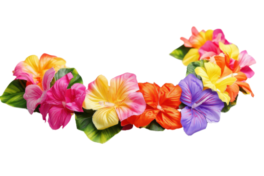 Vibrant flower lei garland isolated on a white background perfect for tropical themed events