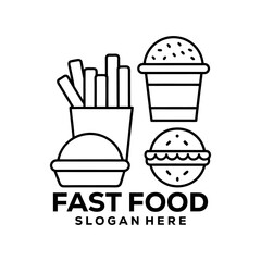 Minimalist Fast Food Icon Set with Burger, Fries, and Drink
