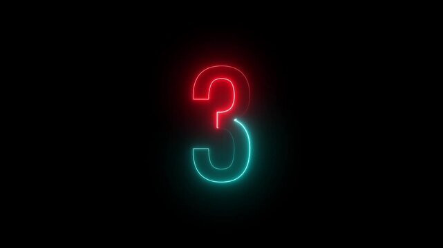 3 text animation by cyan color neon on black background.	
