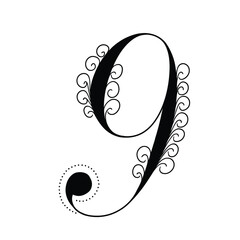  Ambigram of the number 9 Ornate Number 9 in Black and White