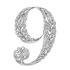  Ambigram of the number 9 Ornate Number 9 in Black and White