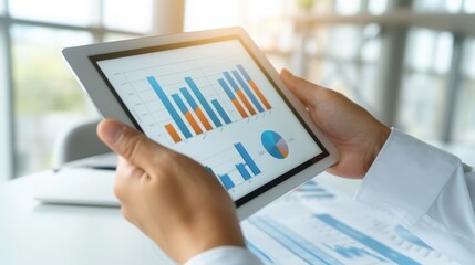 Data Analysis on Tablet: A detailed image displays the process of analyzing data on a tablet, highlighting statistical insights.