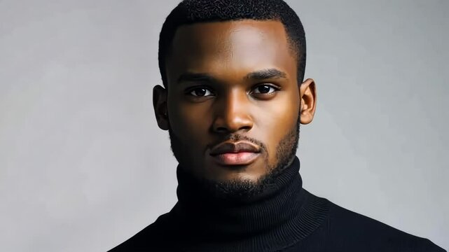 Confident expressions: portrait sequence of young man in black turtleneck