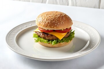 hamburger on white plate