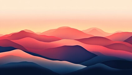 Sunset Mountains: A Serene, Layered Landscape in Warm Hues