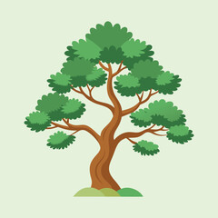 Stylized Cartoon Tree with Green Foliage and a Curved Brown Trunk