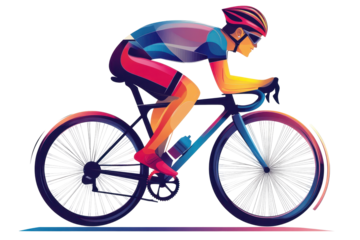 Cyclist man riding fast on a bike with transparent white background
