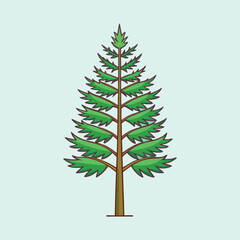 Stylized Cartoon Conifer Tree with Green Needles and Brown Trunk isolated