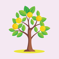 Obraz premium Stylized orange tree with ripe fruit and green leaves on branches