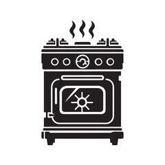 Stove Silhouette Vector Illustration, Solid White Background.
