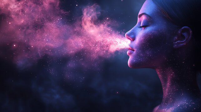 A creative visualization depicting the journey of breath traveling through the human body, highlighting its pathways and impact.