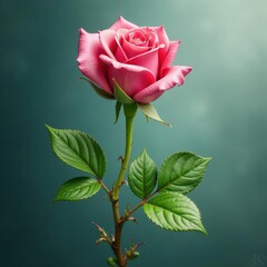 Fototapeta premium Delicate crystal rose stem, entwined with lush greenery, whimsical botanical details , crystal rose, floral