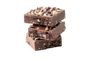 Delicious stack of chocolate brownies isolated on white great for cafe posters or baking websites