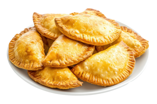 Delicious empanadas on a plate isolated on white background perfect for menus or food blog visuals