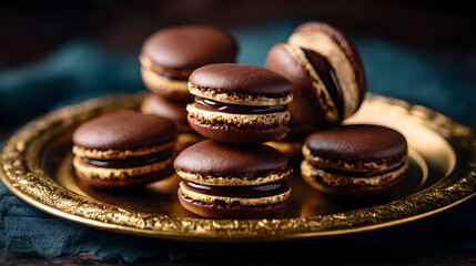 Minimalist dessert plating with macaron, lighting enhancing its charm