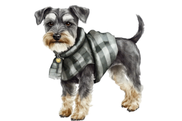 Hand drawn schnauzer dog walking isolated on white great for pet product ads or illustrations