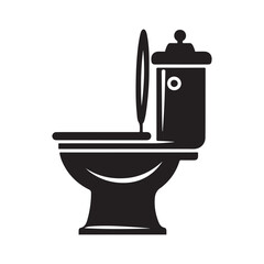 Toilet Silhouette Vector Illustration, Solid White Background.