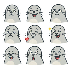 Emotions sea lion icon set cartoon vector
vector set collection cartoon animals illustrations on white background
cartoon collection sea lion
collection of 9 cartoon animals
