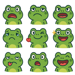 Obraz premium Emotions frog icon set cartoon vector vector set collection cartoon animals illustrations on white background cartoon collection frog collection of 9 cartoon animals