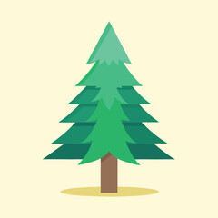 Simple Flat Vector Illustration of a Cartoon Evergreen Tree with Beige Background