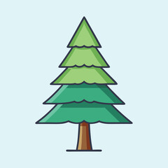 Stylized Evergreen Tree Illustration with Green Foliage and Brown Trunk
