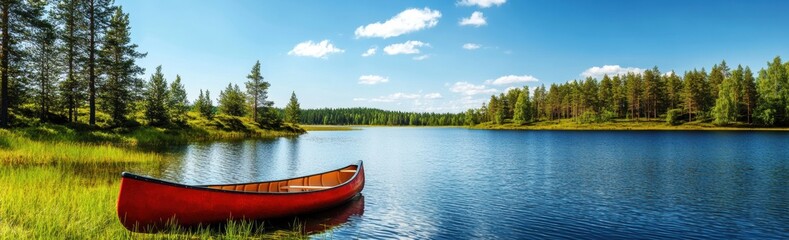 Obraz premium red canoe on lake