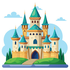 Watercolor clipart castle palace on white background