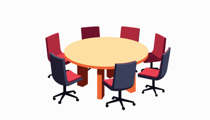 Modern round table with chairs in minimalist office, collaboration concept
