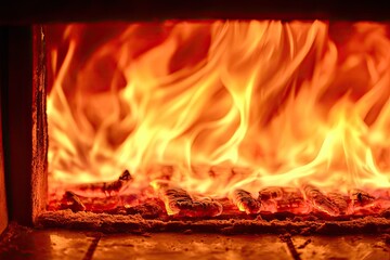 Fototapeta premium Intense fire flames in a wood-burning stove