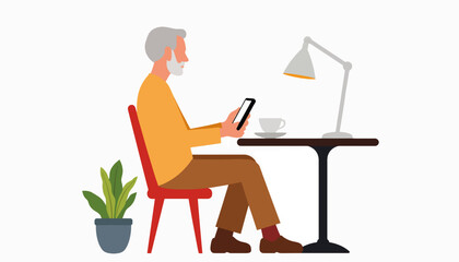 Senior man engaged with smartphone at home, modern connectivity