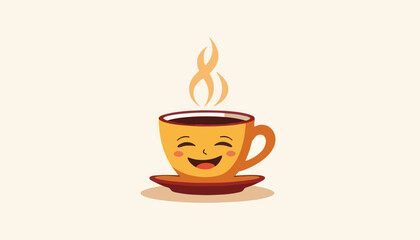 Obraz premium Smiling coffee cup radiating warmth on simple background, comfort