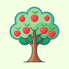 Stylized vector illustration of a whimsical apple tree loaded with fruit