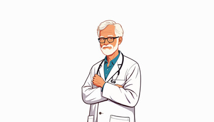 Fototapeta premium Elderly doctor smiling confidently in minimalist design, healthcare concept