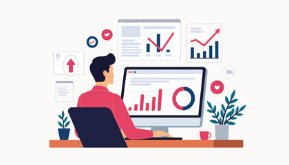 Finance assistant analyzing data at desk, modern productivity