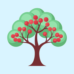 Stylized Tree with Red Berries on a Light Blue Background Illustration