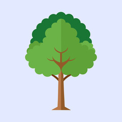 Stylized green tree with brown trunk against a pastel blue background